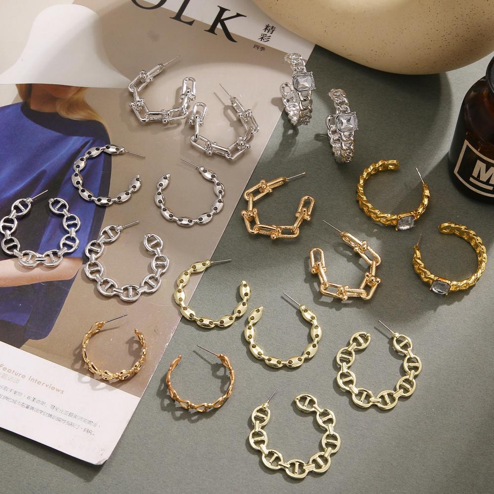 2024 Simple and Creative Retro Exaggerated Hollow Chain C-shaped Earrings Female Personality Geometric Girl Earrings