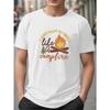 European Size Plus Size Men's Round Neck T-shirt, Camp Fire Print Short Sleeve Sports Tee Tops, Men's Summer Clothing