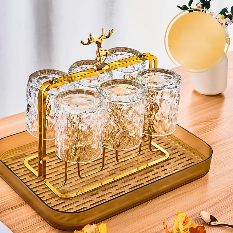 GIANXI Home Nordic Style Moose Design Iron Art Cup Holder Glass Cup Hanging Upside Down Storage Rack Cup Tray Holder