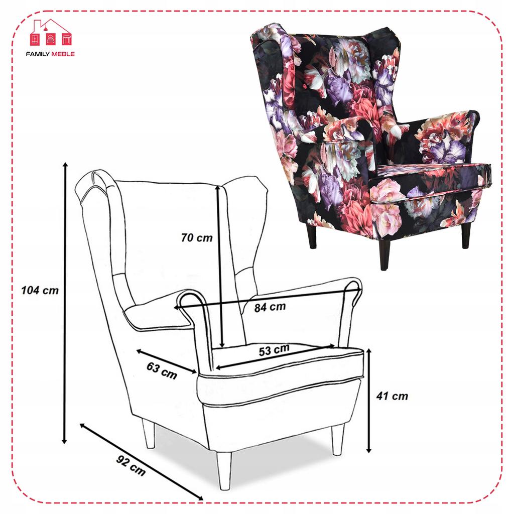 ARI PRINT Scandinavian Family Furniture Wing Chair, Floral, Stylish, Velvet