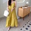 Suspender vest skirt spring new off-the-shoulder vacation versatile ruffle edge long dress