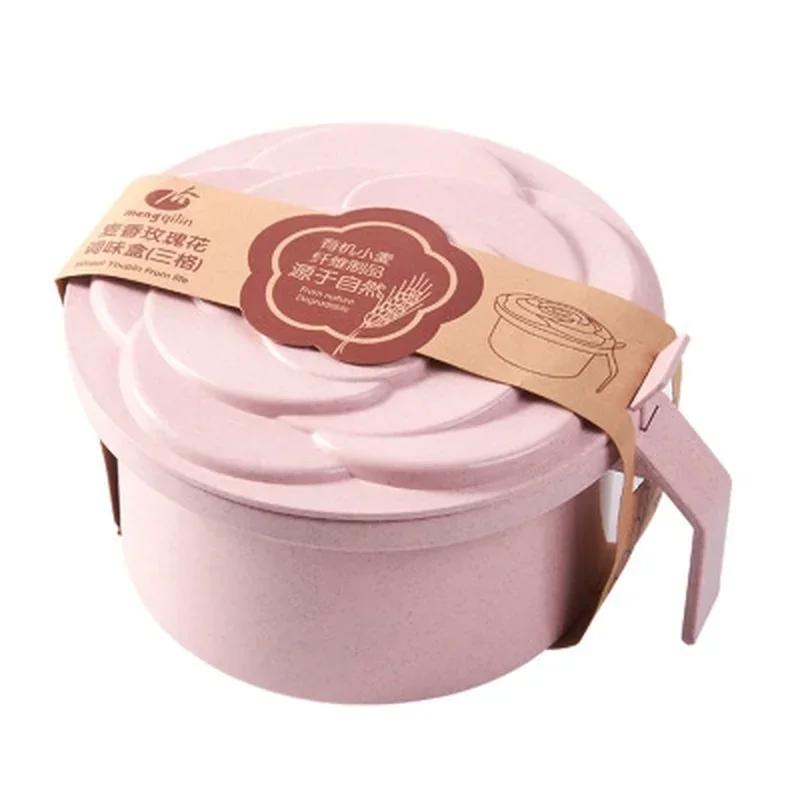 

Creative Rose Shape Four Grid Spice Jar Seasoning Box Kitchen Spice Storage Box Salt Pepper Cumin Powder Container рожевий