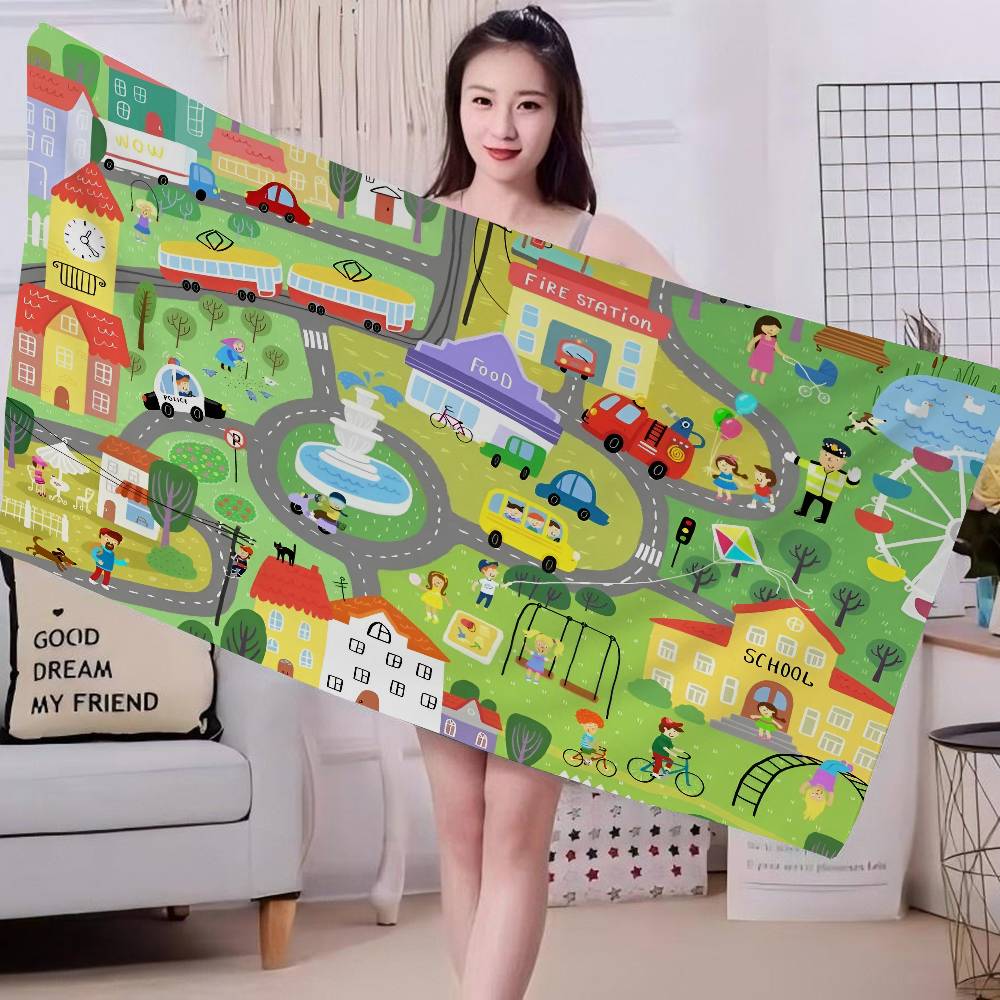 Cartoon Road Microfiber Beach Towel Absorbent Quick Dry Soft Yoga Swimming Resort Mountain Climbing Towel