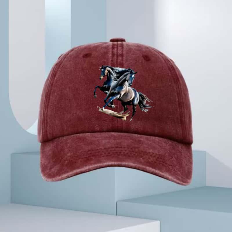 Men's Sunscreen Baseball Hat with Double Horse Pattern Printed Hat Breathable Suitable for Casual and Sports Wear