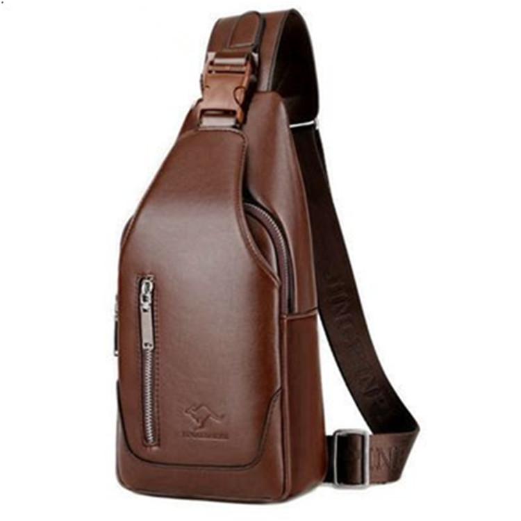 Business Casual Men Chest Bag USB Port Multi-Pocket PU Stitched Luster Zipper Shoulder Bag for Commute Shopping Storage Bag