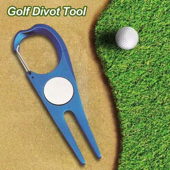 Golfový nástroj na opravu drnu Hliníková slitina Zelená vidlička s magnetickým markýrovacím žetonem Golfové příslušenství pro muže ženy golfisty