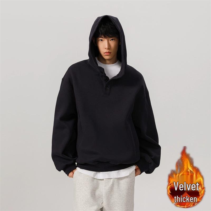 Men's 400g Heavyweight Cotton Button-Up Hoodie, Spring/Autumn American Style, Loose Fit