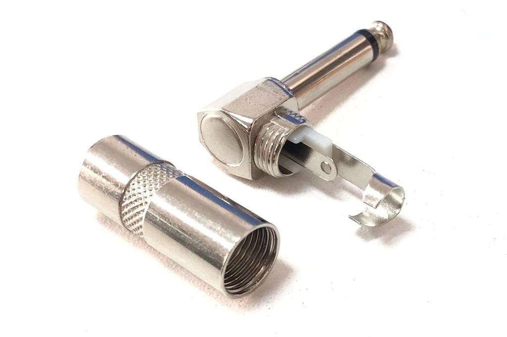 Audiophile Standard Plug 6.3mm Mono Male Right Angle Connector for DIY Switchcraft Guitar Shielded Patch Cables (Set of 2) Bulk