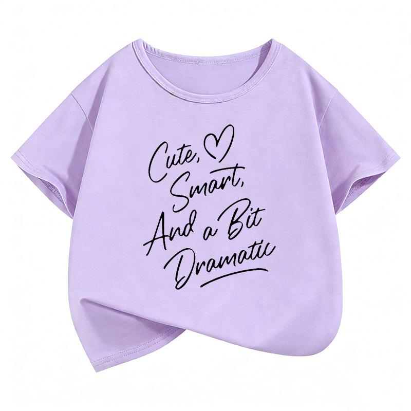 Cute and Smart with a Dramatic Flair, Letter Print Short-sleeve Children's T-shirt, Boys and Girls Summer Casual Top