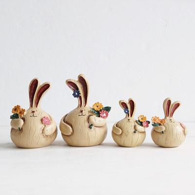 1Pair Delicate Easter Garlic Rabbits Resin Artware Decoration Desk Figure Ornament Chubby Bunny Handmade Figurine Animal Birthday Gift