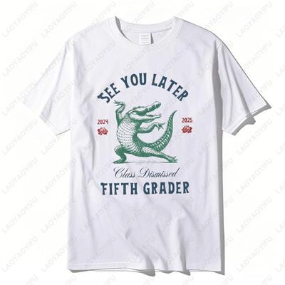 Dansende Krokodil School Vrij voor de Zomer T-shirt Fijne Laatste Dag Tot Later Tops Jaareinde Camisetas All Match Leuke Tee