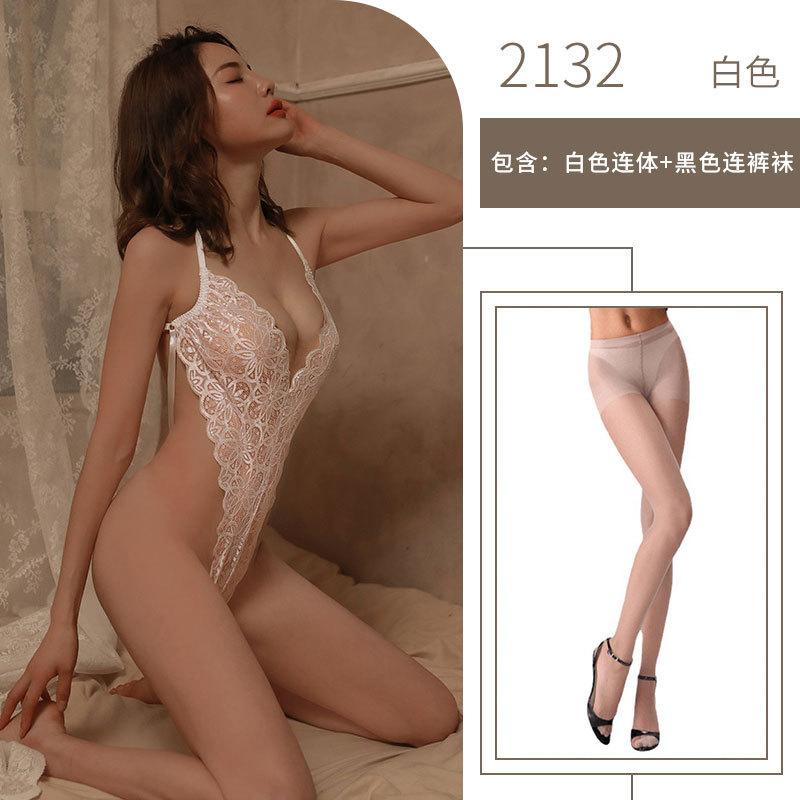 Sexy underwear women's sex pure lace one-piece perspective dress seduction milk clothing set