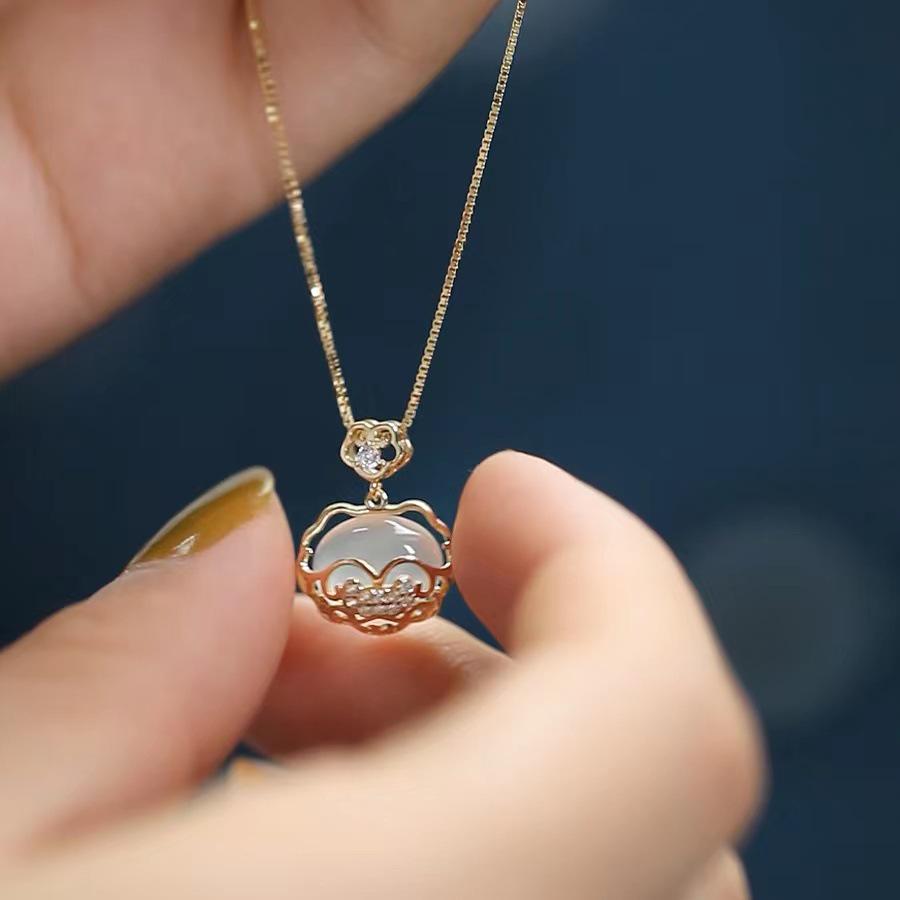 Ruyi White Chalcedony Peace Lock Necklace - Chinese Style Clavicle Chain for Women, Elegant Fashion Niche Design