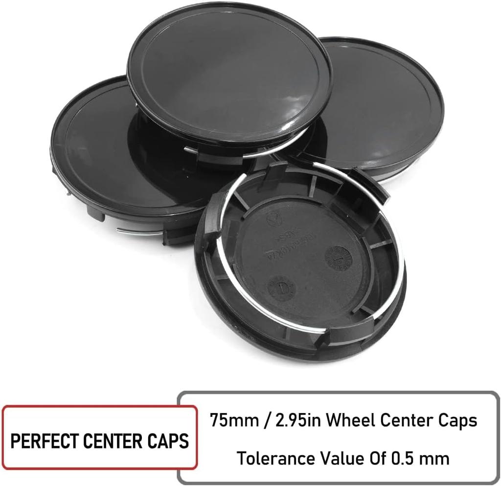 4pcs Wheel Center Caps 75mm 69mm Black Wheel Cover Center Cover