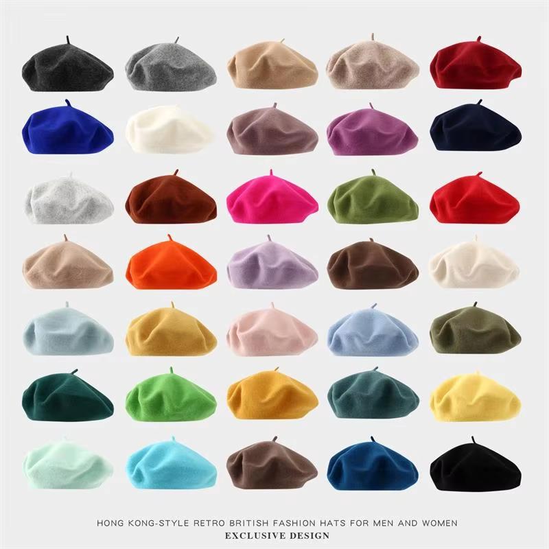 High-quality Solid-color Embroidered Beret Versatile Winter Women Japanese-style Artistic Retro Painters Hair Band