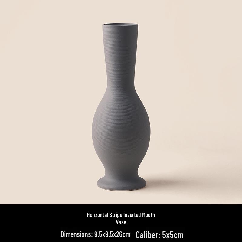 

Mid-Century Retro Ceramic Vase with Handle - High-End White Striped Zen Dried Flower Container for Living Rooms