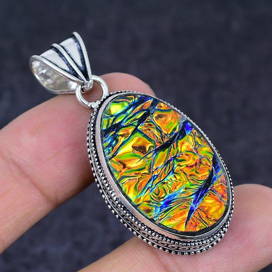 Ammolite Gemstone Handmade 925 Sterling Silver Jewelry Pendant 2.05" O4P03