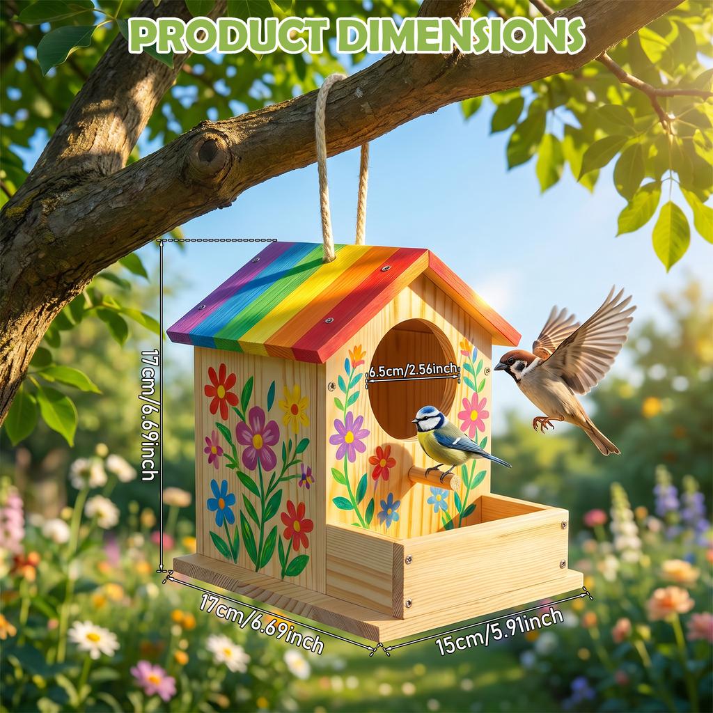 2Pcs Wooden Bird House DIY Birdhouse Building Kit with Paints Brushes Creative Bird Box Arts and Crafts Pet Supplies for Kids