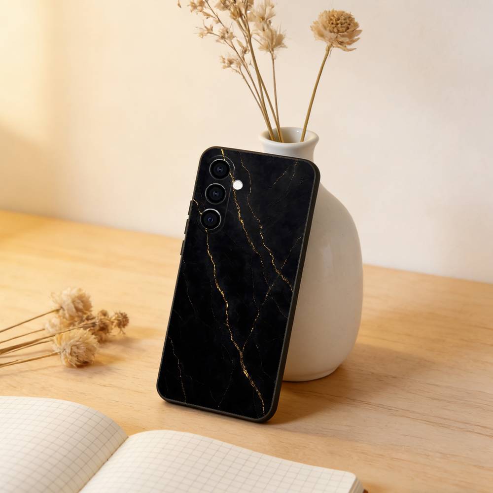 B-Black Gold Marble Art Phone Case For Samsung Galaxy A73,A72,A71,A70,A53,A52,A51,Others Soft Black Cover