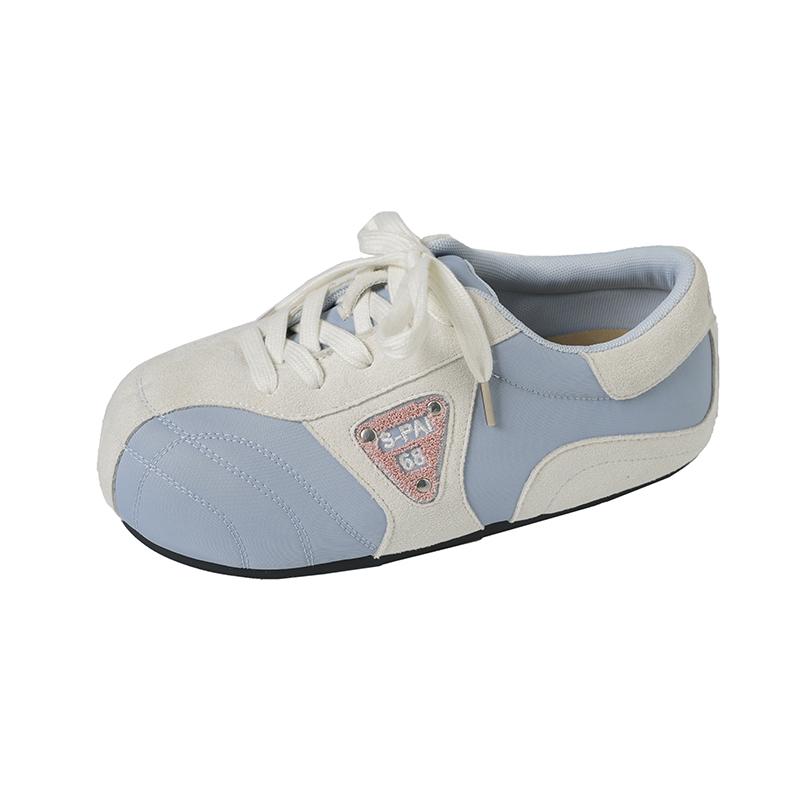 Mode Ballerinas Herbst Neu Runde Zehenpartie Colorblock Schnürung vorne Weiche Sohle Rutschfest Abriebfest Sneaker