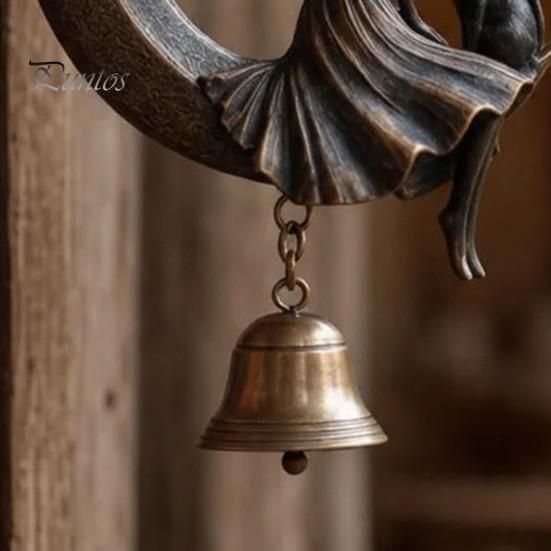Ornamenti da Giardino a Forma di Luna Crescente Campanella a Vento da Strega, Gotico con Gatto Nero Campanella da Appendere, Decorazione Spirituale per Donne Portico Patio Balcone Mistico