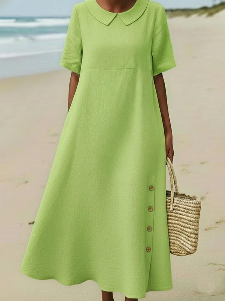 2026 Spring/Summer Elegant Lapel Short Sleeve Solid Color Women's Dress