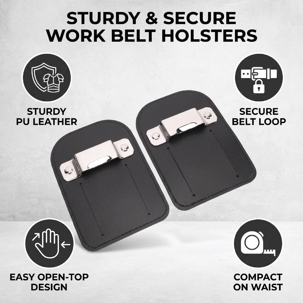 2pcs Black PU Leather Tape Measure Holder Drill Holder Belt Clip with Buckle for Woodworking Construction Electrician