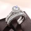 Huitan 2Pcs Set New Trendy Rings for Women Crystal Cubic Zirconia Romantic Wedding Band Accessories Luxury Zircon Drop Shipping