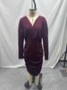 2025 Socialite Autumn Pleated V-Neck Bodycon Dress: Waist-Cinching One-Step Skirt Women's Clothing