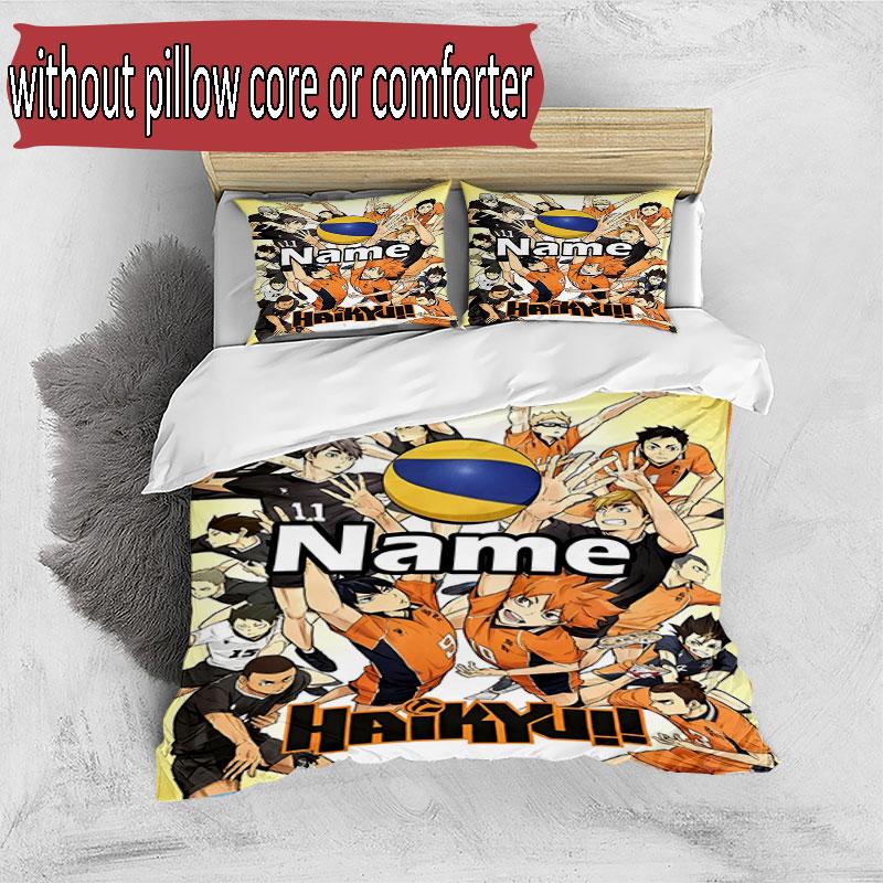3-teiliges Bettbezug-Set (1 * Bettbezug + 2 * Kissenbezug, ohne Kern), Maßgeschneidertes Haikyu Muster Bettwäscheset, Heim Schlafzimmer Dekor Geschenk