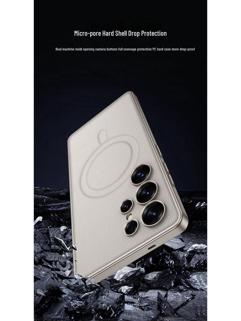 S25ULTRA Phone Case: Cross-Border Leather, Magnetic, Wireless Charging, 2-in-1 Protection