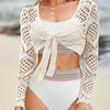 European and American Women's Summer Mesh Breathable Sexy Solid Color One-Piece Shawl Beach Cover-Up