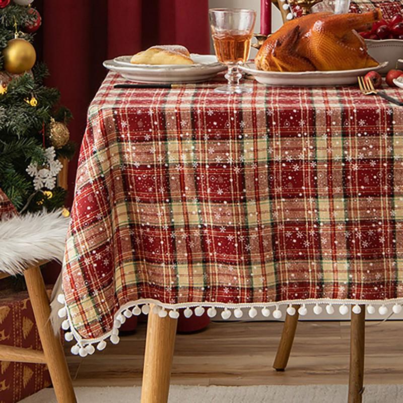 Christmas Tablecloth Ins Style Dining Table Decor Faux Fur Ball Western Placemat Linen Snowflake Runner
