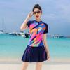 Plus Size Womens Modest Two Piece Swimsuit With Colorful Floral Print High Waist Bottoms Pool Spa Bathing