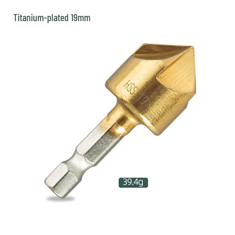6-Piece Hexagonal Handle Titanium Chamfering Knife & 3-Piece Hole Reamer Woodworking Countersink Set (12mm, 16mm, 19mm)