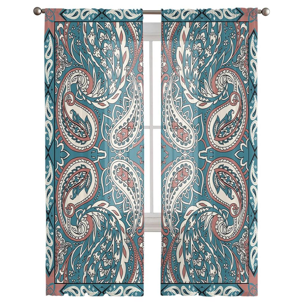 Perez Flower Polygonal Blue Bedroom Transparent Sheer Curtains Holiday Decoration Window Voile Tulle Curtain