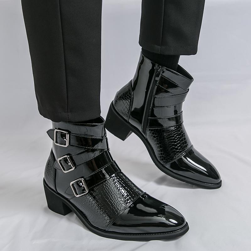 Мужские красные ботинки формальные деловые ботильоны черные туфли высокие ботинки большой размер EU38 чёрный 3890₽