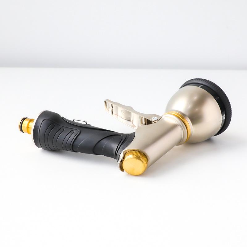 Electroplated Multifunctional High-Pressure Water Gun with 9-Function Metal Gold Trigger Spray for Flower Watering