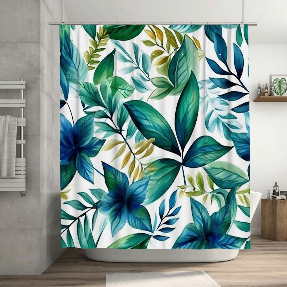 Green Leaf Shower Curtain 3D Printed Waterproof Bathroom Decor Fresh Floral Print Fabric Shower Curtains for Home Decoration Whi