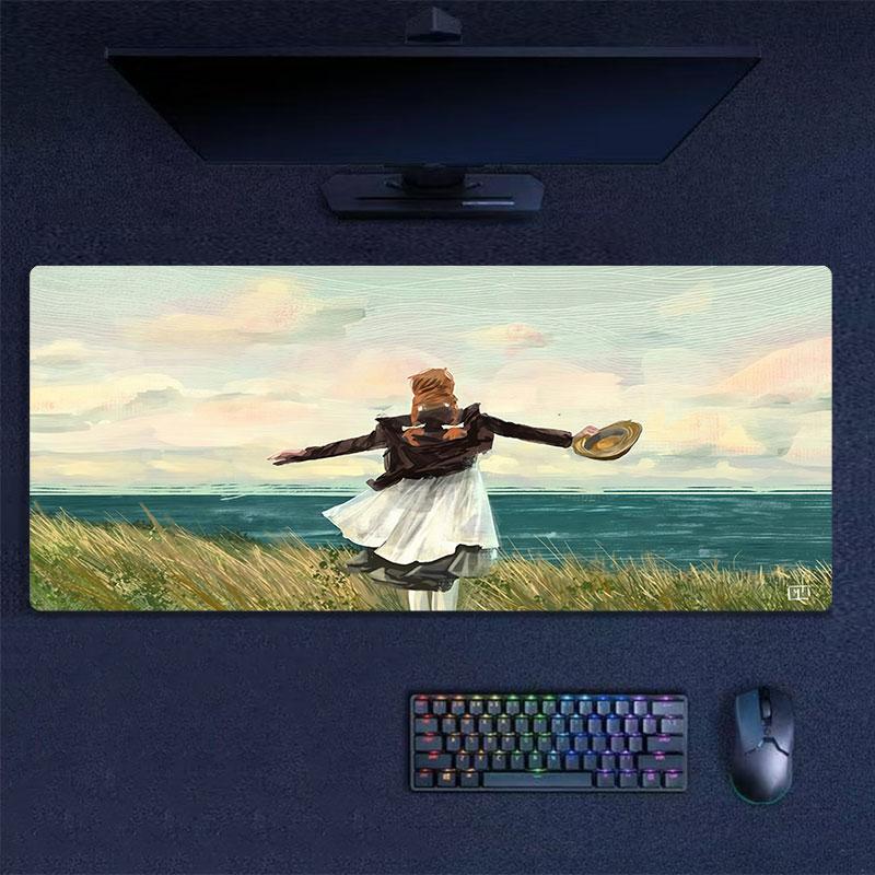 Anne Cartoon Mouse Pad, Large Gaming Desk Mat, Non-slip XXL Mousepad for Laptop & Tablet, Mini PC Playmat with Stitched Edges