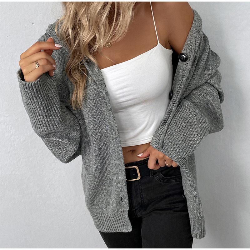 Женский повседневный и модный вязаный кардиган с длинными рукавами и капюшоном — фото 5