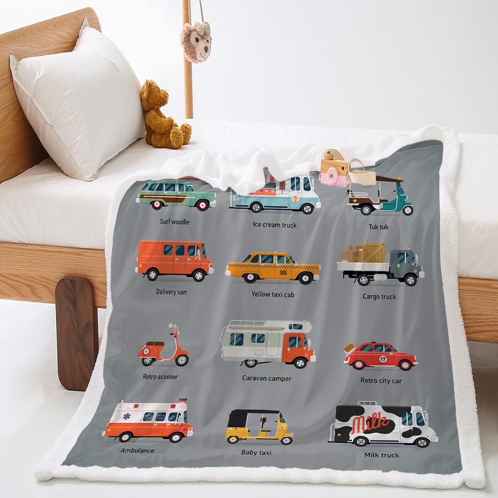 Blanket 2D Digital Printing Lamb Fleece Crystal Fleece Car Illustration Blanket Cover Blanket