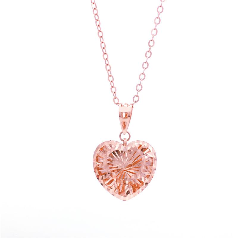 Exquisite Rose Gold-Plated Women'S Russian Purple Gold Shiny Peach Heart Pendant Versatile Fashion 585 Colored Gold Collarbone Chain