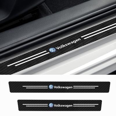 Carbon Fiber Leather Car Door Sill Threshold Protector Stickers Auto Accessories Auto Valve For Volkswagen VW Golf Polo Passated3