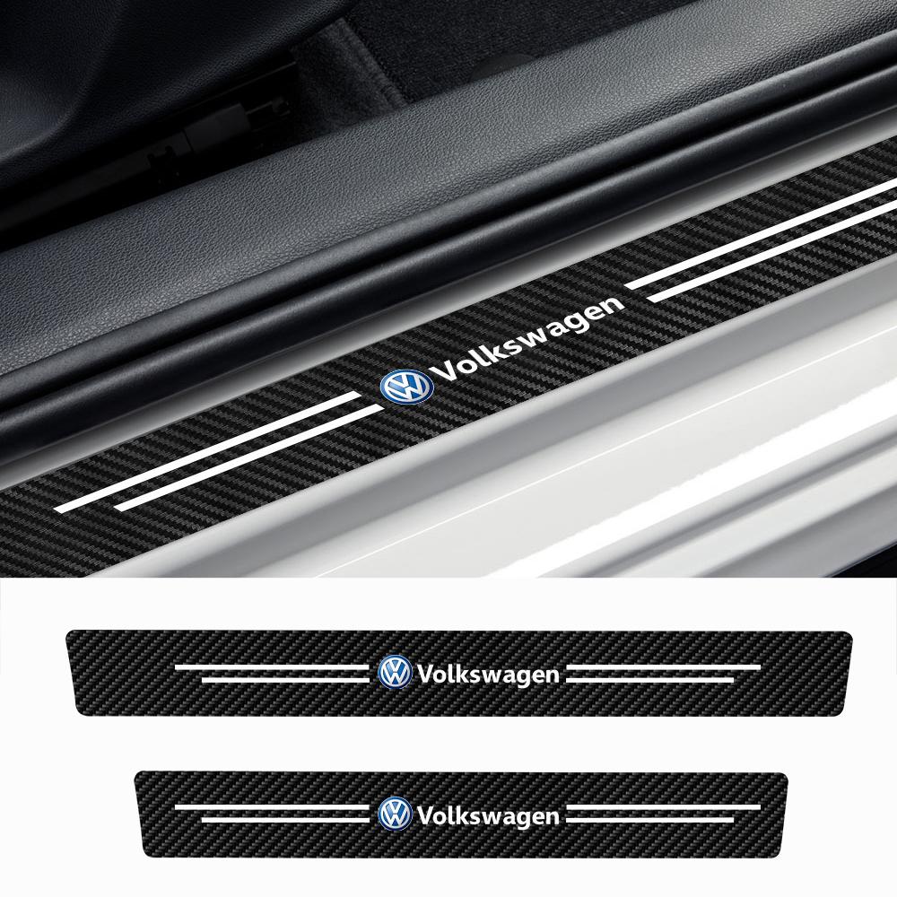 Carbon Fiber Leather Car Door Sill Threshold Protector Stickers For Volkswagen VW Passat b6 Golf 5 7 Santana Polo Rline Magotan Qx0