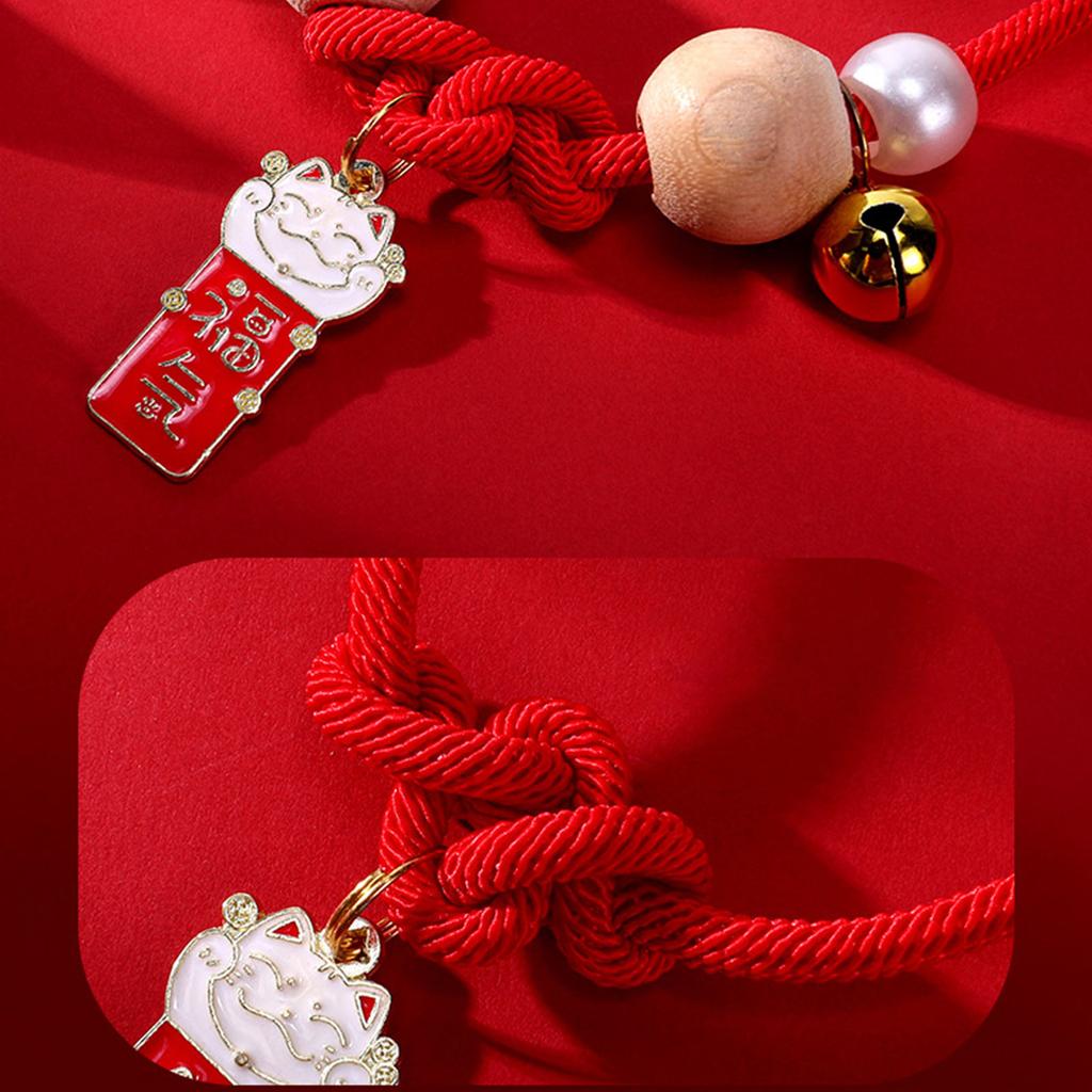 Adjustable Cat Collar With Bell and Camphor Wood Beads Pet Necklace Collar For Kittens Indoor Outdoor Activity Wear
