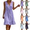 Women’s Summer Sleeveless V Neck Loose Fit Dress with Ruffle Hem and Adjustable Waist for Casual Daily Wear