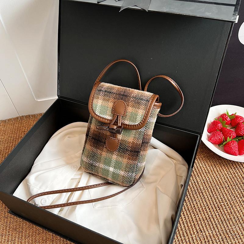 Vintage Plaid Single Shoulder Bag Women s Mini Crossbody Bag Chic Mobile Phone Bag