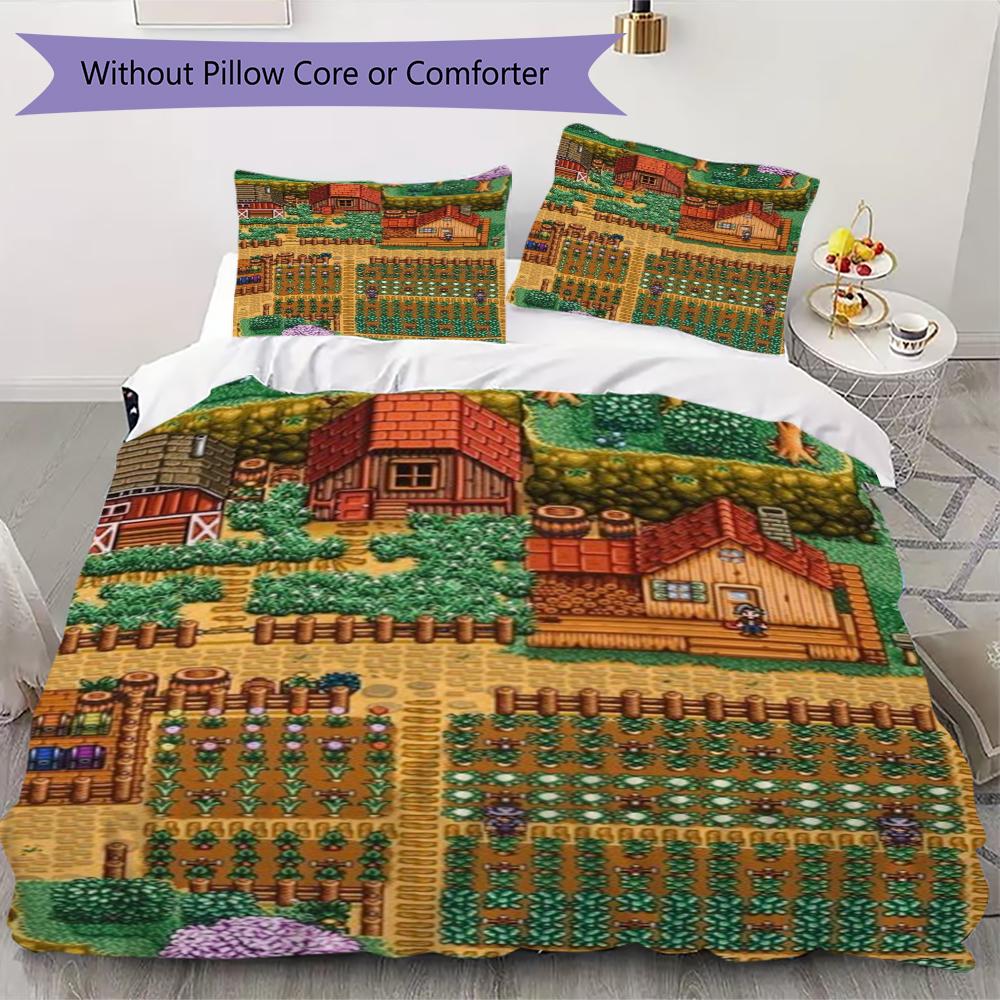 Stardew Valley Muster Bettwäsche Steppset Bettbezug Kissenbezug Heimdekoration Geburtstagsgeschenk (1 * Bettbezug + 2 * Kissenbezug ohne Füllung)179