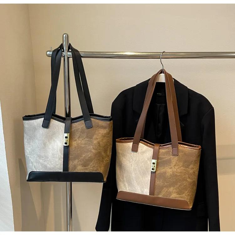 Vintage Women's Shoulder Bag Fashi Patchwork Leather Ladies Tote Bags Large Capacity Female Commuter underarm Shopping Handbag